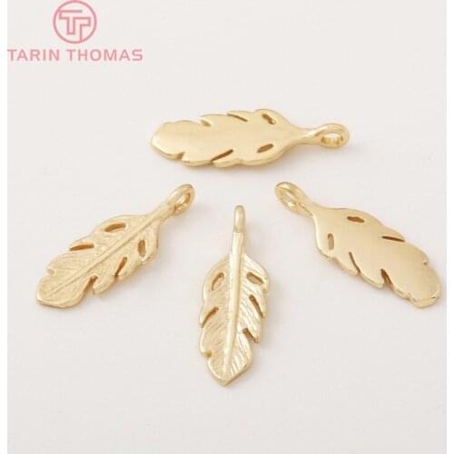6PCS 5x15MM 24K Champagne Gold Color Plated Brass Feather Charms Pendants High Quality For Diy Jewelry Making Accessories