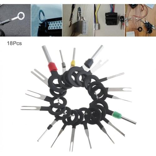 18PCS Durable Stainless Steel+PVC Car Harness Wiring Crimp Connector Plug Terminal Removal Tool Kit Accessories
