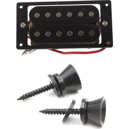 2 Pair Black Guitar Parts: 1 Pair Guitar Strap Lock Pins Peg Metal & 1 Pair Humbucker Double Coil Electric Guitar Pickups + Fram