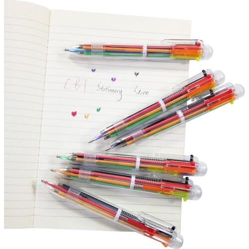 20pcs/lot Novelty Multicolor Ballpoint Pen Multifunction 6 In1 Colorful Ball Pens Writing Office Stationery Supplies Wholesale