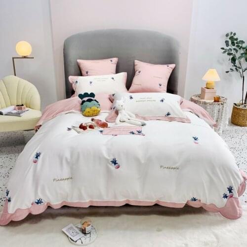 2020 Bedding Sets egyptian cotton pineapple embroidery Bed Linen Duvet Cover Bed Sheet Pillowcase 4pcs bed Sets