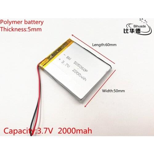 3.7V 2000mAh 505060 Lithium Polymer Li-Po li ion Rechargeable Battery cells For Mp3 MP4 MP5 toy mobile bluetooth