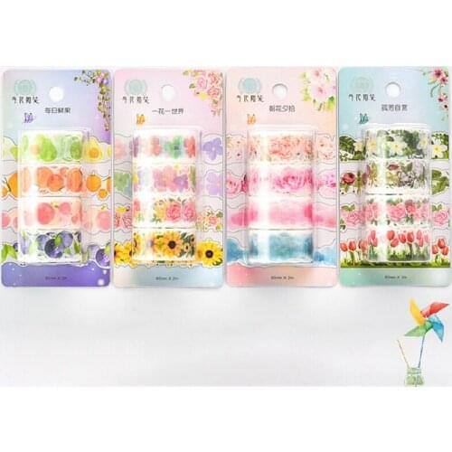 4Rolls Flower Printed Masking Tape Set For Stationery Notebook Decoration DIY Tape Paper Stickers Scrapbook Labels