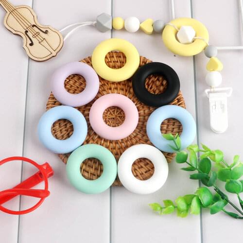 Kovict 50/100/160pcs Silicone Beads Round Silicone Teether 43mm Ring Food Grade Pendants DIY Pacifier Chain Accessories Baby Toy