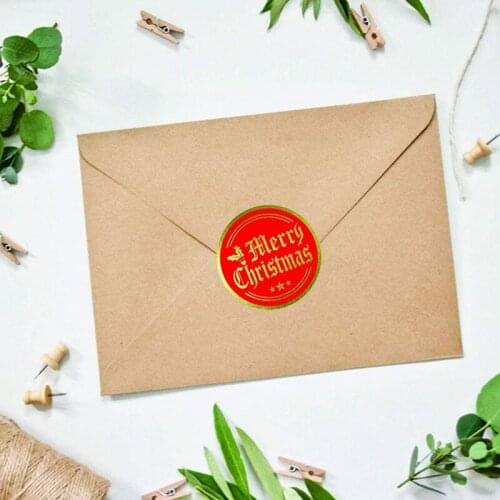 500 Pcs/Roll Merry Christmas Round 1 Inch Golden Plated Stickers Gift Candy Box Homemade Cookies Bag Sealing Decoration Decals