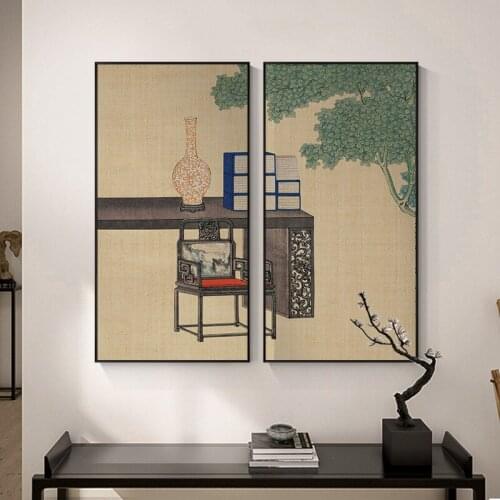 Abstract Traditional Chinese Style Classic Retro Canvas Poster Wall Art Painting Prints Pictures for Study Room Teahouse Decor