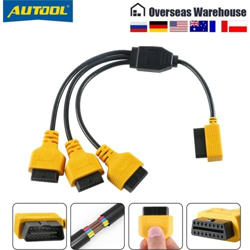AUTOOL OBD Extend Cable OBD2 Splitter Cable 1 to 3 Converter Adapter Wire Car Extension Cord Multi-function