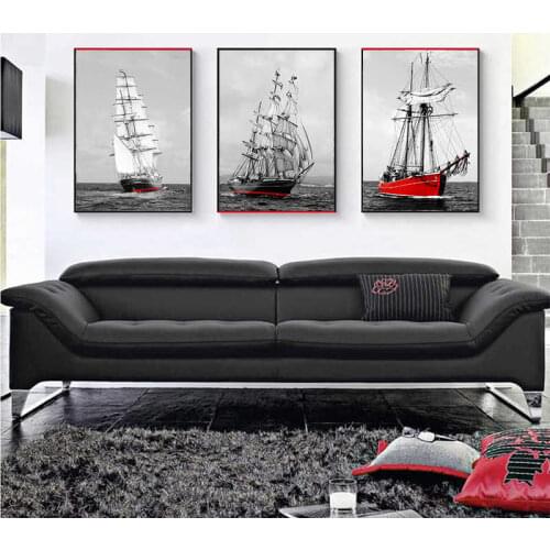White and Red Sailboat Abstract Seaside Wall Art Picture Canvas Painting Boat Posters Prints Bedroom Wall Painting Home Decor