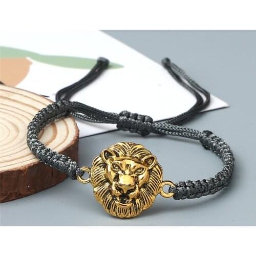 Fashion Men Braided Bracelet High Quality Lion Head Charms Adjustable Black Rope Bracelets&Bangles Luxury Yoga Jewelry Pulseira