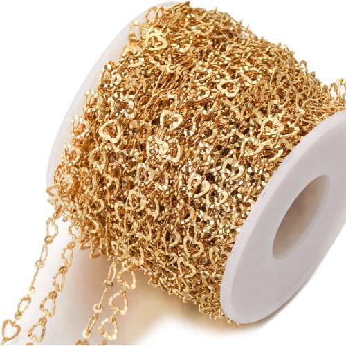 1M Width 6mm Filled Gold Heart Curb Chain Roll Stainless Steel Chains for DIY Necklace Jewelry Making Supplies Wholesale Items