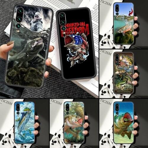 Fish ART Fishing Hunting Phone Case For Huawei P Mate P10 P20 P30 P40 10 20 Smart Z Pro Lite black tpu cell cover trend hoesjes