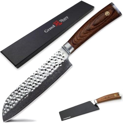 Damascus Kitchen Knives Japanese Damascus vg10 Santoku Knife Sushi Sashimi Vegetabels Cooking Tools Protection Sheath Gift Box