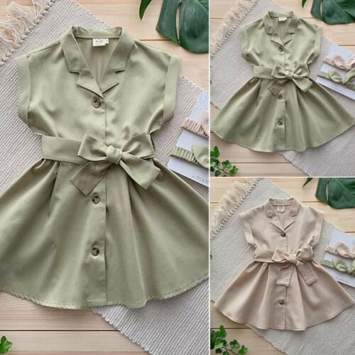 Kids Dresses Girls Button Bow Dress Toddler Baby Girls Summer Party Dress Princess Pageant Kids Wedding Clothes