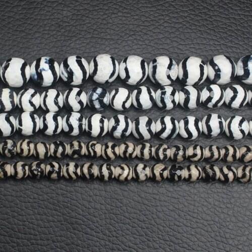 Faceted White Black Wave 6-10mm Dzi agates Round Beads 14.5"For DIYJewelry making! Mixed wholesale for all items