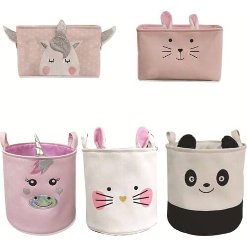 Cotton Canvas Laundry Basket Foldable Toy Storage Bucket Picnic Dirty Clothes Basket Box Canvas Organizer Cartoon Cat Whale