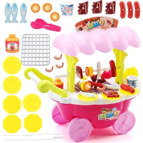 DIY Play Toys cooking Pretend Play Barbecue food Car Tableware Toy Kitchen Plastic Play Set For Children Gift Playing House