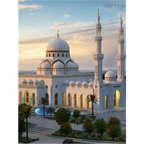 5D Full Square Diamond Painting Mosque Dubai, UAE Landscape Embroidery Cross Stitch Scenery Mosaic Modern Home Decoration