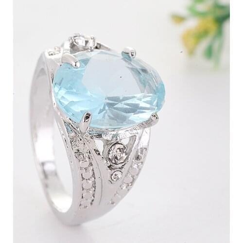 Classic Women Blue Stone Ring Fashion Lady Engagement Wedding Bands Jewelry Accessories for Female Friend Party Best Gift