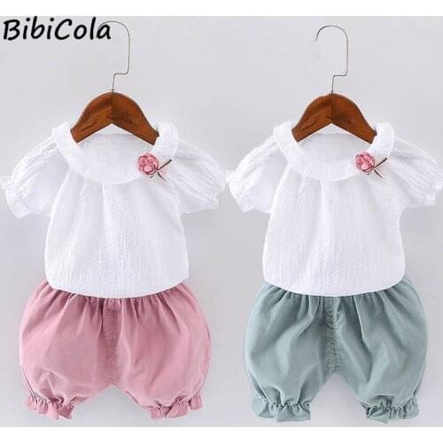 Girls Flower Style Clothing Set Summer Kids Girls Party Outfits Fashion Cotton Tops+shorts 2pcs Children Girls Clothing