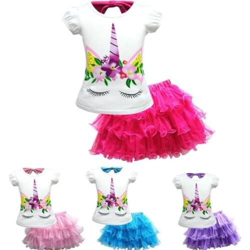 New Girl Dress Set Cartoon Unicorn Baby Girls Clothes Summer T-shirt +Tutu Skirt 2pcs Suit Princess Dresses Kids Clothes2-10Y