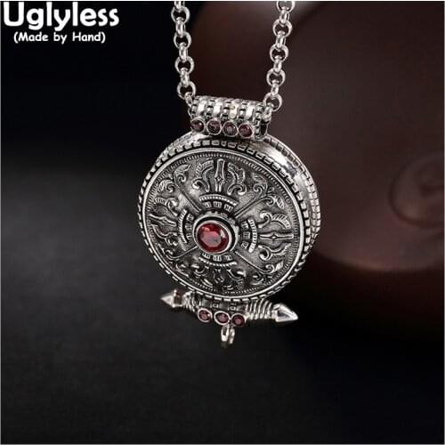 Uglyless Real 925 Sterling Silver Handmade Unisex Cross Vajra Pendant without Chain Tibetan Retro Jewelry Gaudencio Openable Box