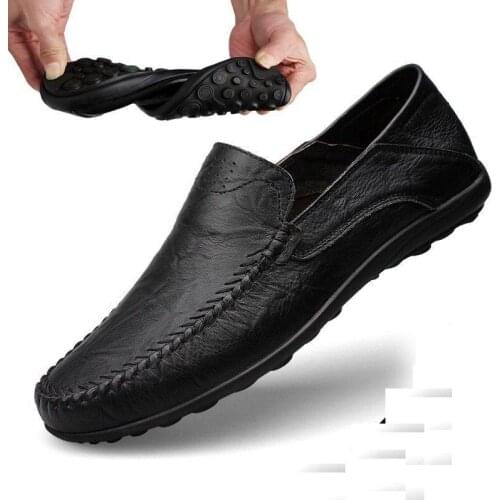 LIHUAMAO British style peeny loafers for men shoes cow leather round toe slip on flats loafers comfort soft work dress shoes