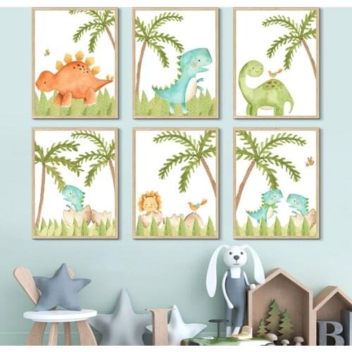Cute Dinosaur Tree Cartoon Animal Nursery Wall Art Canvas Painting Nordic Posters And Prints Wall Pictures For Living Room Decor