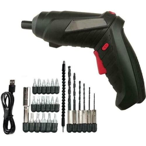 25X Portable Cordless Electric Screwdriver Bit Set Rubber Material Rechargeable Power Tool Black Electric Screwdriver With Light