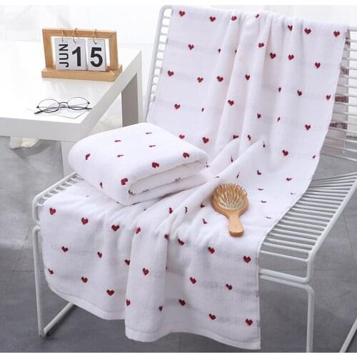 70*140cm Bath Towel 100% Cotton Towels Peach Heart Pattern Bath Towel for Girl/Men Rectangle Bath Towels for Bathroom Decor
