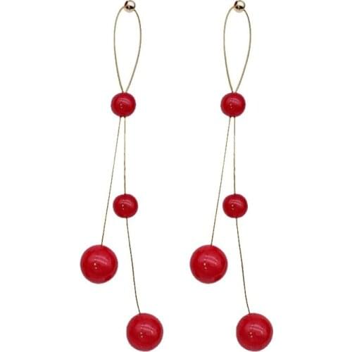 S925 Silver Needle Hot Sale Exaggerated Red Pearl Long Temperament Net Red Personality Tassel Simple Earrings Womens Jewelry