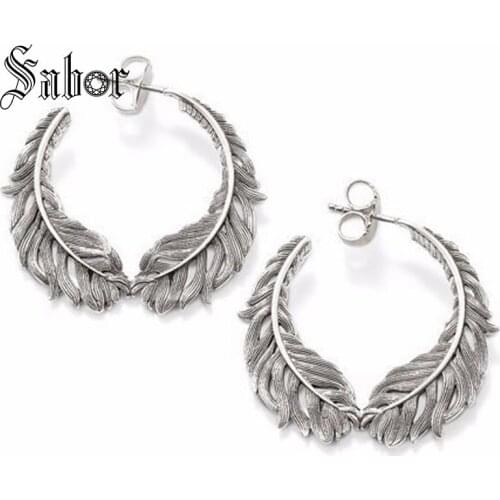 Feathers Hoop Earrings 2020 New Ethnic Fashion Jewelry Feather silver color Gift For Women thomas
