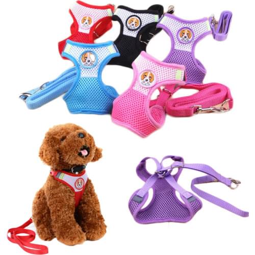 Mesh Pet Dog Harness and Leash Set Vest Small Cat Accessories LeadPink Red Chest Strap Breathable Perro Supplies Personalized