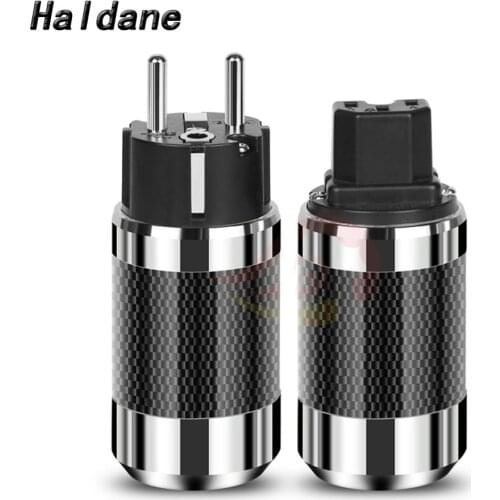 Haldane pair HIFI Carbon Fiber Rhodium Plated Electrical IEC Female Connector EU EUR Schuko Power Plug Socket AC Power Cable