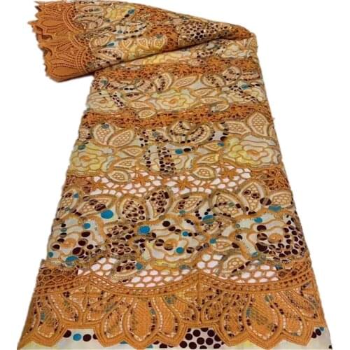 SJ Lace African Lace Fabric 2021 High Quality Embeoidery Nigeria French Guipure Cord Lace Fabric Sequins Fabric For Dress dp6-3