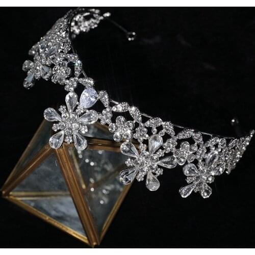 Bridal Crystal Tiaras Bride Floral Rhinestones Party Crowns Wedding Hair Accessories Hair Jewelry Wedding Crown Women Headpiece
