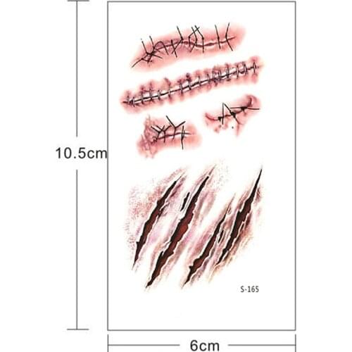 1 Pcs Halloween 3D Zombie Scars Tattoo With Fake Scar Blood Sticker Costume Makeup Waterproof Fresh Temporary Stickers 10.5*6cm