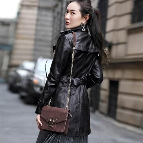 Chaquetas de cuero mujer genuinas New Autumn Real Sheepskin Long Double Breasted Jackets Women Plus Size 4XL LX1977