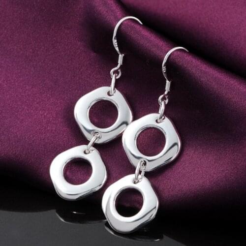 52MM 925 Sterling Silver 2 Square Piercing Pendant Earrings For Woman Fashion Jewelry Gift