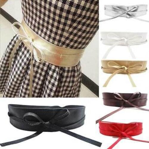 Hot Sales Fashion Solid Color Faux Leather Waist Belt Wrap Tie Wide Corset Dress Decor