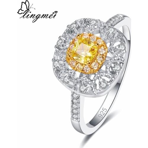 Lingmei Wedding Bride Princess ElegantJewelry Gold & White CZ Silver Color Ring Size 6-9 Engagement Cluster Rings For Women