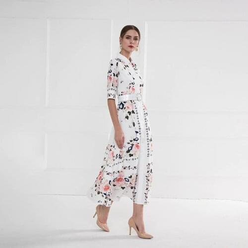 White chiffon print black floral shirt style dress women robe 20 summer long casual beach sexy dresses plus size fairy slim fit
