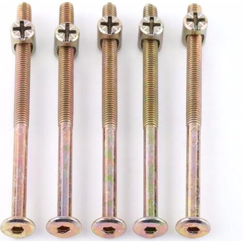 10pcs/pack M6 Carbon Steel Furniture Bolts And Nuts Set With Barrel Nuts Dowel Nut Connector Screws Set Fastener Fixing