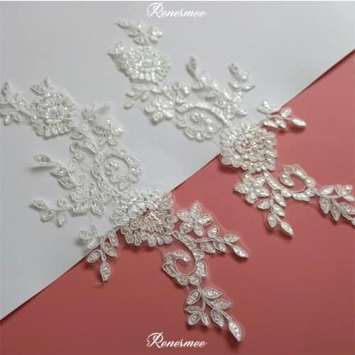 2Pairs/ 4pcs Ivory Sequins Embroidered Lace Applique Trim Sewing Collar for Wedding Dress DIY Costume Show 33X10.5cm SX381