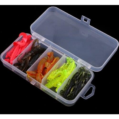 20pcs Soft Fishing Bait Crayfish Shrimp Lure 6 cm/2.4 inch Worm Earthworm Maggot Bait 5 Colors with Lure Box