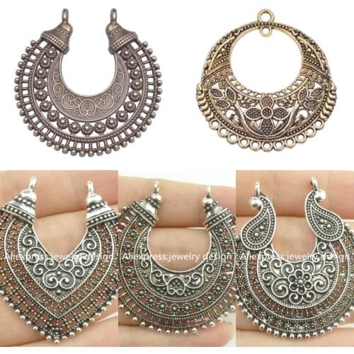 5Pcs Ethnic Hollow Heart Moon Shaped Filigree Pendant Connector For Women Earrings Drop Necklaces Jewelry Making Accessories