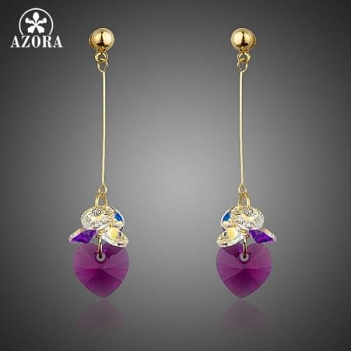 AZORA Romantic Gold Color Cluster Color Gradient Stellux Austrian Crystal Heart Drop Earrings for Women TE0259