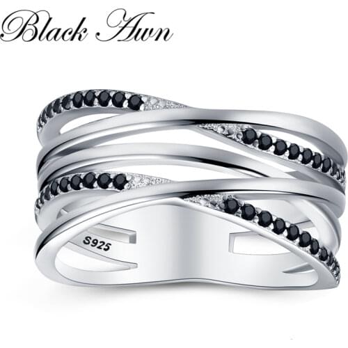 [BLACK AWN] 925 Sterling Silver Jewelry Wedding Rings for Women Female Bijoux Silver 925 Jewelry Hollow Finger Ring G063