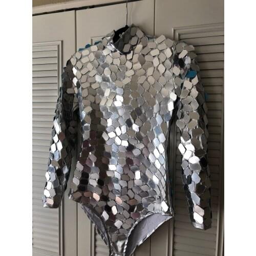 Silvery Mirrors Bodysuit Female Costume Sparkly Sequins Lens Skinny Jumpsuit Bar Nightclub Machine Dance Outfit Jazz Dance Wears