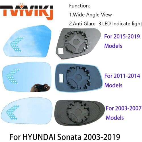 TVYVIKJ side rearview mirror blue glass lens with LED Indicate light For HYUNDAI Sonata 2003-2019 wide angle view anti glare