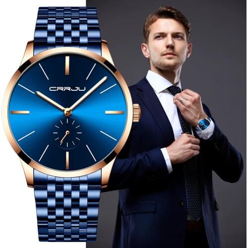 Mens Watches Top Luxury Brand CRRJU Fashion Analogue Clock Bussiness Stainless Steel Waterproof Luminous Watch Relogio Masculino